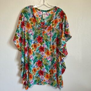 TIME & TRU Women's Tropical Hibiscus Hawaiian Beach Coverup NWOT Size Small